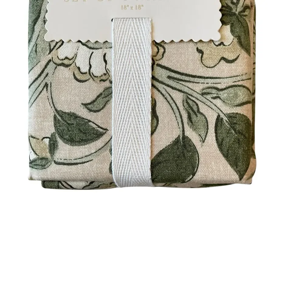 LOVEKIN Tavi Bloom Napkins 18x18 Green Spring Floral 100% Cotton NEW